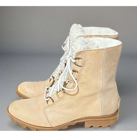 Sorel Phoenix Short Lace Lux Women’s Boots Shearling Waterproof Combat Size 10 - Picture 1 of 16